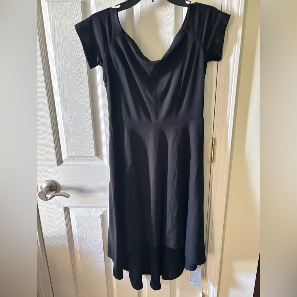 Sarin Mathews hi-low black cocktail short sleeve dress size M new